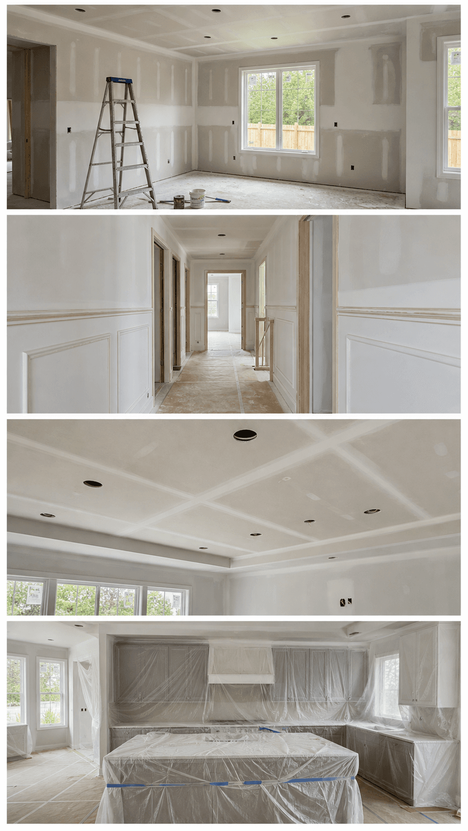 Four fictional renovation jobsite photos used as a product demonstration